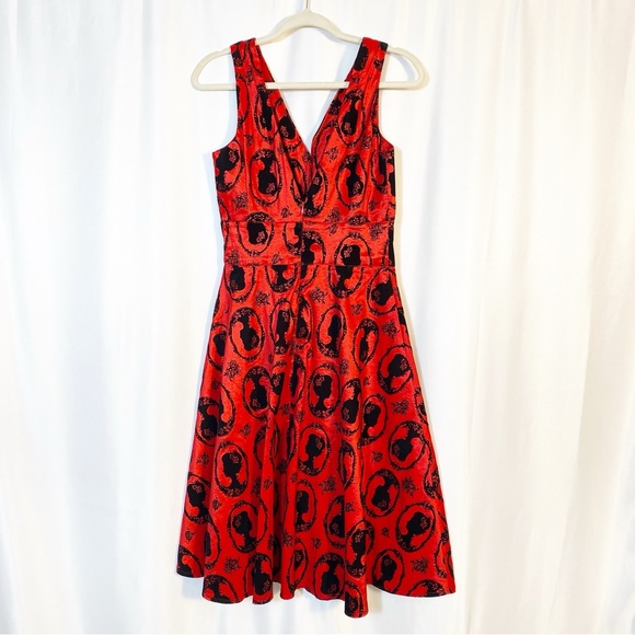 ModCloth X JawBreaker Velveteen Retro Pinup Rockabilly Cameo Midi Dress Red - Picture 4 of 13
